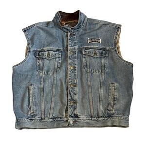 VTG Dunbrooke Upstream Rough Rider Jean Sleevless Jacket Leather Trim Mens XXL